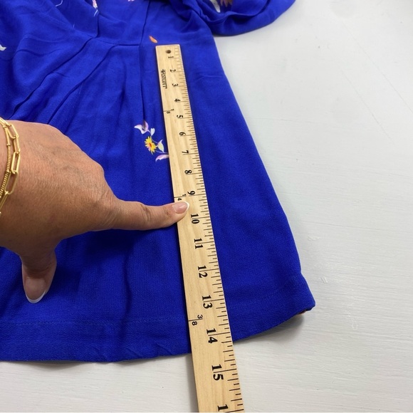 Free People Sz M Jemma Vibrant Blue Floral Open Back Tie Neck Mini Dress - Picture 13 of 14